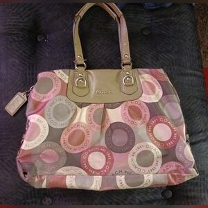 Coach Pink and Gray Signature Tote